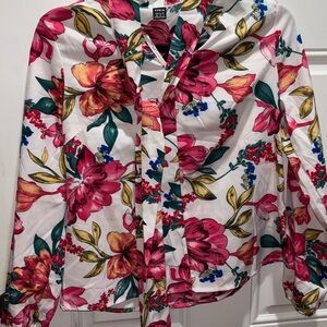 women's floral print, long-sleeve SHEIN blouse with a tie neck xs box t